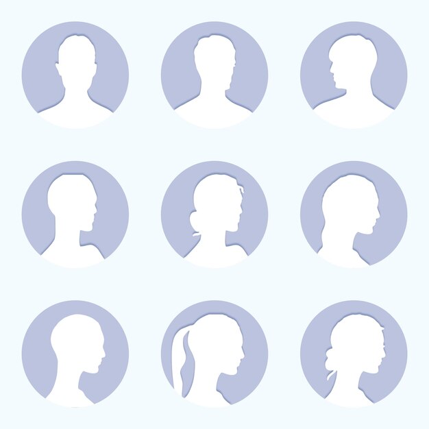 Vettore un insieme di sei sagome di testa di una persona per l'utente dell'immagine di profilo
