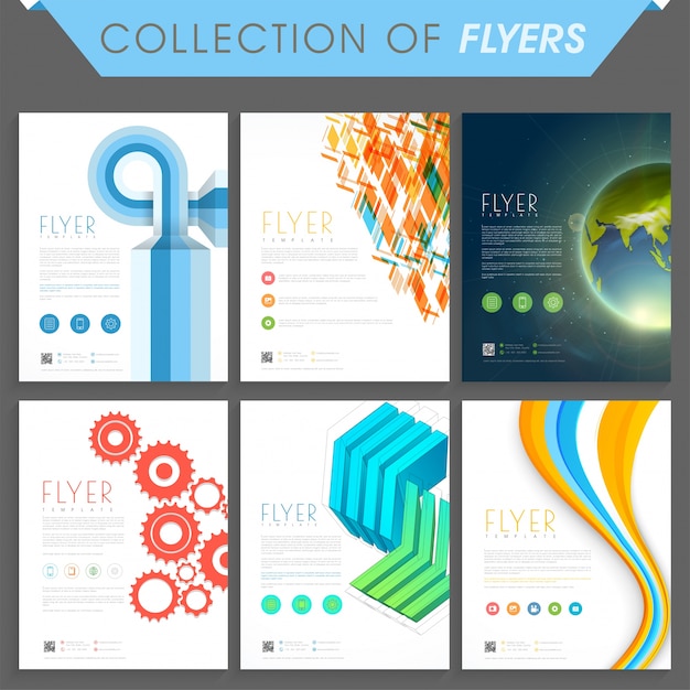 Vector set of six modern flyers or templates design for business