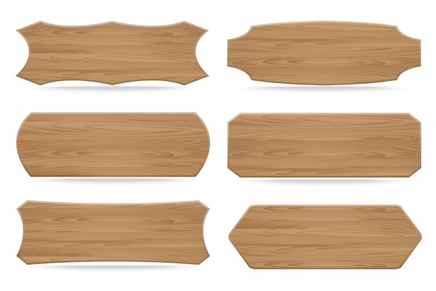 Vector set of six shapes wooden signboards