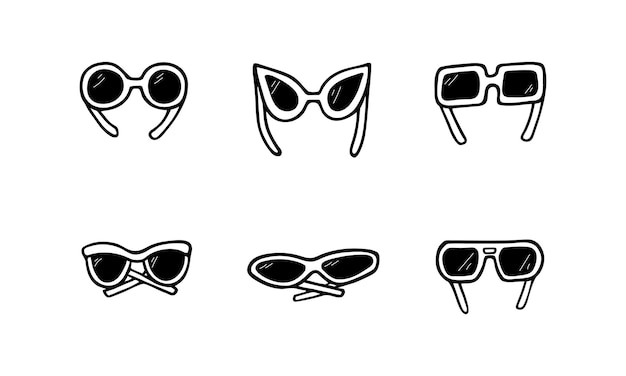 Set of six sunglasses hand drawn vector illustration Various models of summer accessories