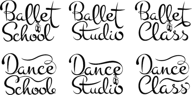 A set of six vector calligraphic inscriptions for ballet school