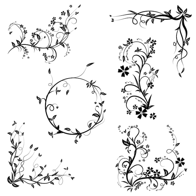 Set of six vintage floral ornaments Hand drawn decorative element vector illustration of floral element isolated on white background design for page decoration cards wedding banner frames