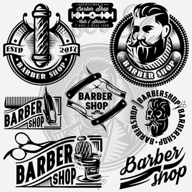 Set sjablonen voor barbershop Barbershop logo vectorillustratie
