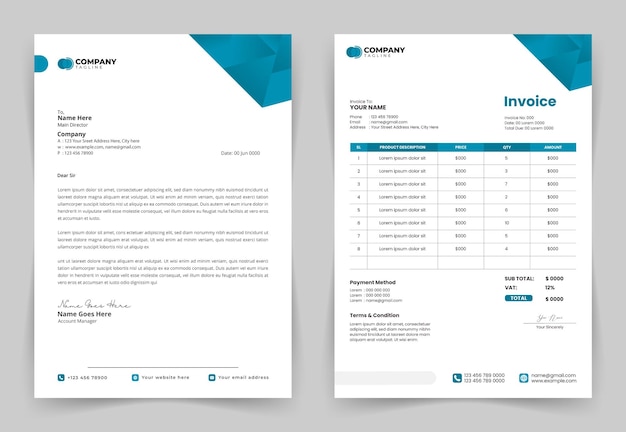 Set sjablonen voor facturen en briefpapier