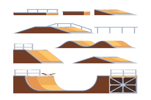 Vector set of skate park ramps. construction equipment for the extreme sports.