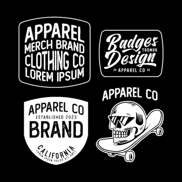 Set di badge per skateboard design vintage logo design testo modificabile