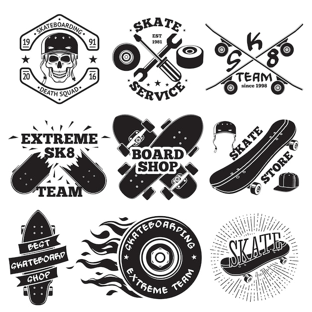 Set of skateboarding labels