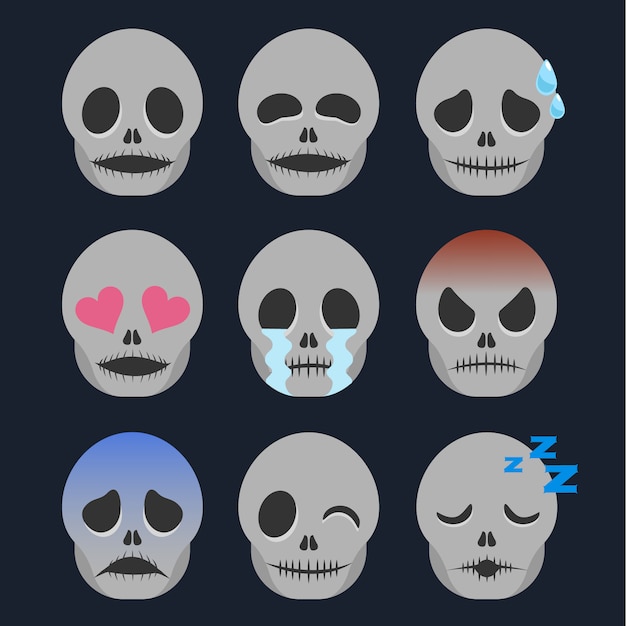 Set di adesivi emoticon scheletro isolato