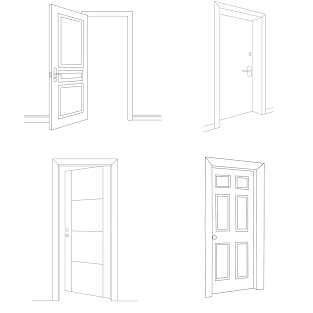 Vector set of sketch doors isolated vector