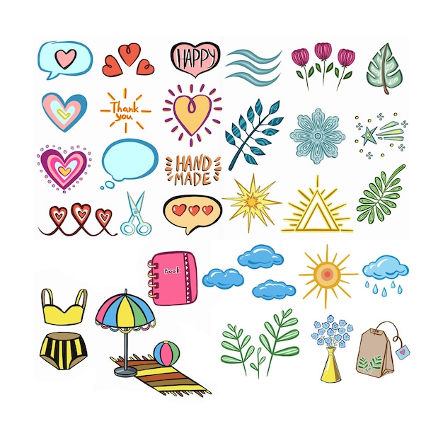 Vector set of sketch icons for site or mobile application vector illustration