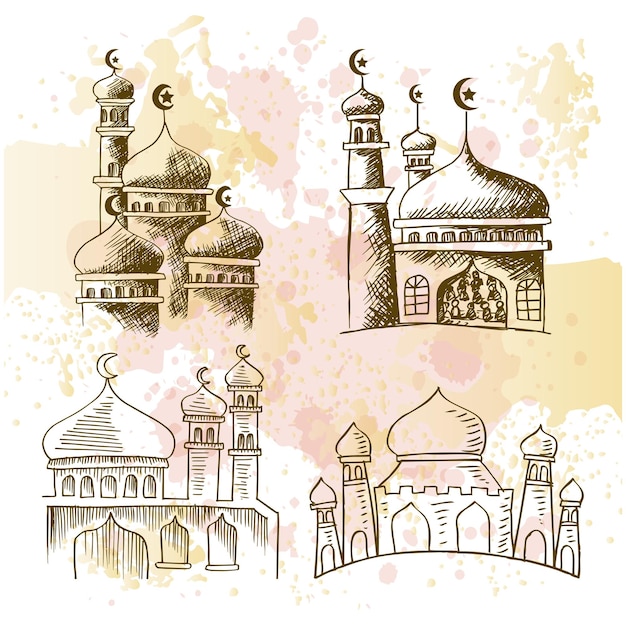 Vector set of sketch mosques