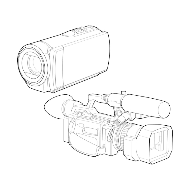 Set of sketch a video camera on a white backgroundra video camera vector sketch illustration for training tamplate