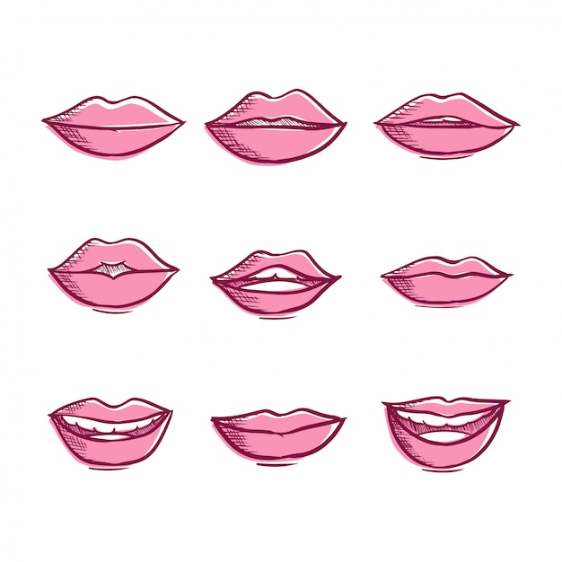 Vector set of sketches from mouth & lips gesture