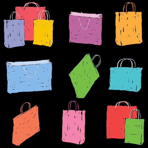 Set of sketches various colorful shoppin bags