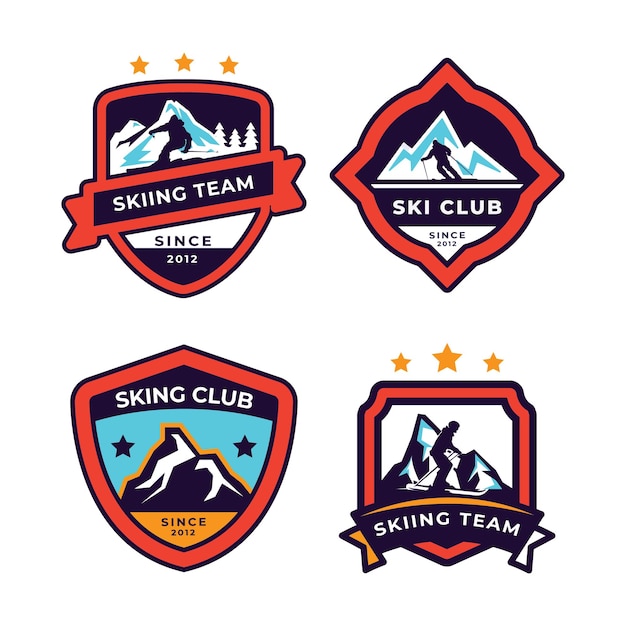 Set di badge e toppe con logo per la stazione sciistica della stazione sciistica di pattuglia sciistica logo per gli sport estremi delle vacanze invernali
