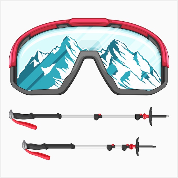 Set of skiing gears vector illustration