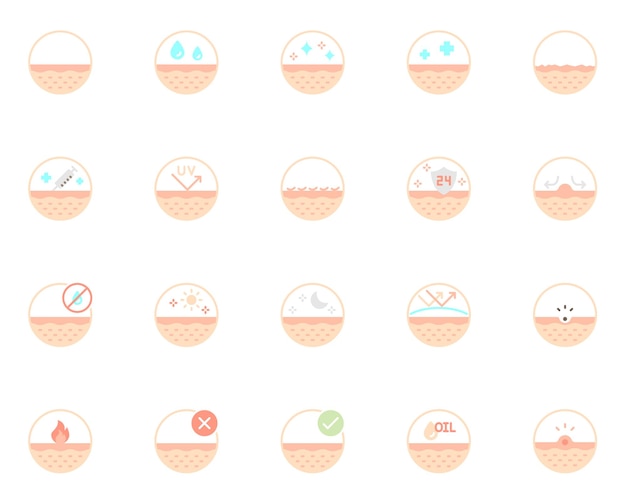 Vector set of skin icons epidermis skin care