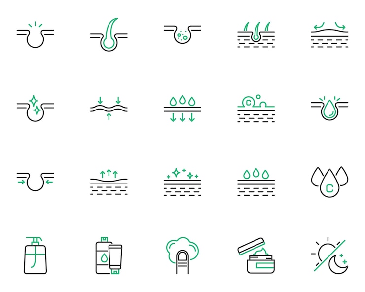 Set of skin line icons moisture skin care