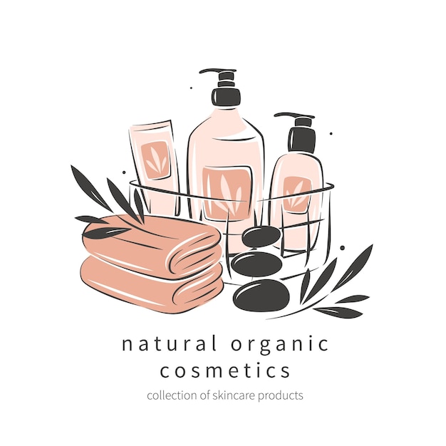 Set of skincare products natural organic cosmetic products in bottles tubes