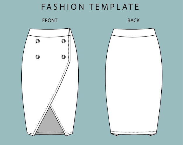 ベクトル セットスカートの正面図と背面図