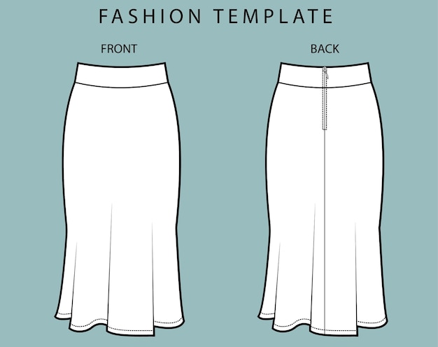 ベクトル セットスカートの正面図と背面図