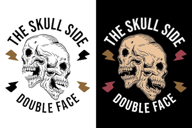 Set skull double face dark illustrazione bestia teschio ossa testa mano cova contorno simbolo tatuaggio merchandise tshirt merch vintage