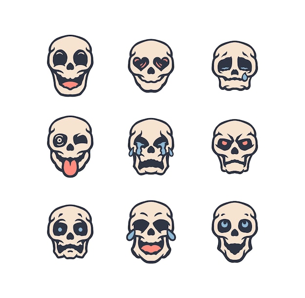 Vector set of skull emojis