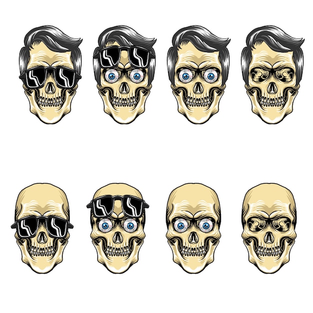 Vettore set di stampa grafica della testa del cranio