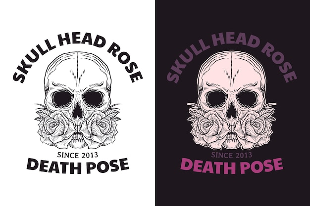 Vector set skull rose dark illustration beast skull bones head hand drawn hatching outline symbol tattoo merchandise tshirt merch vintage