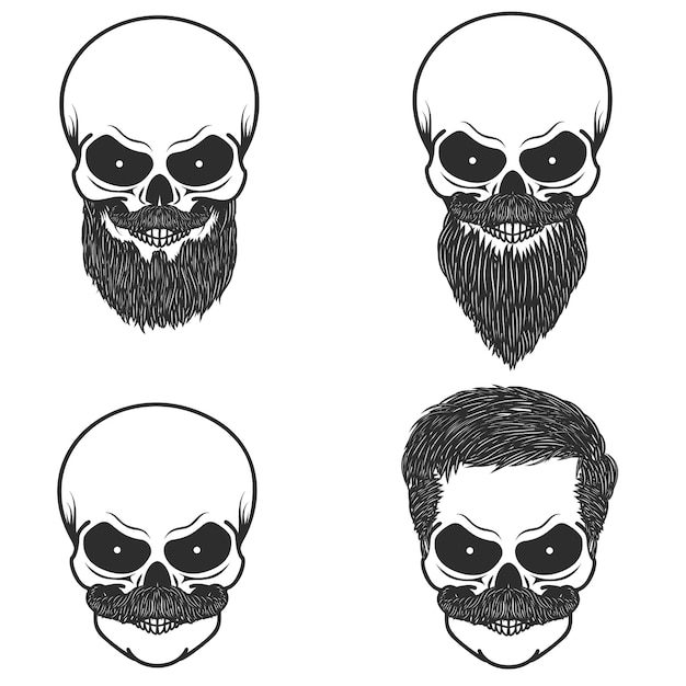 Set of skull with hairstyle illustration