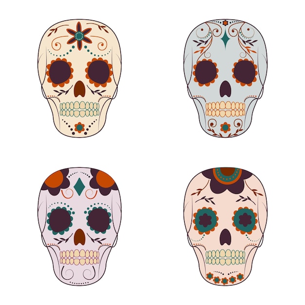 set of skulls painted with flowers