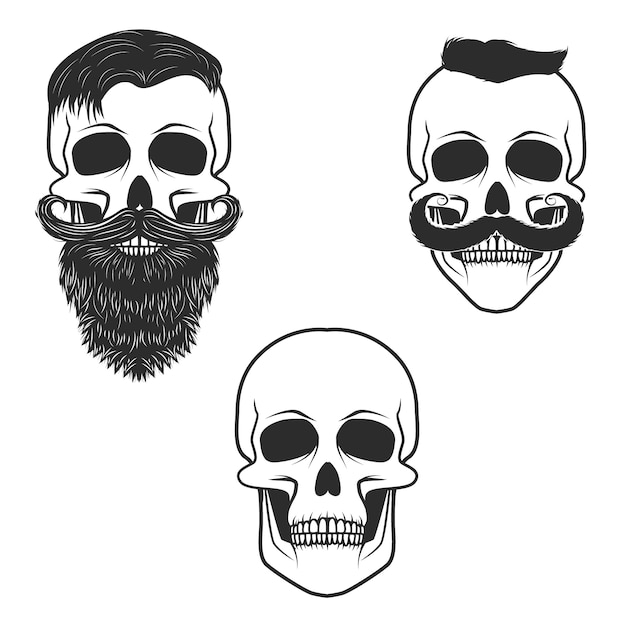 Set of skulls with mustache and beard