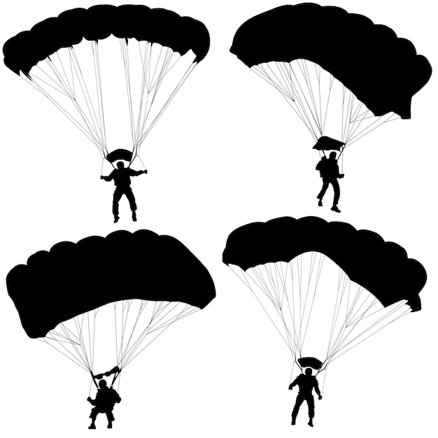 Set skydiver silhouettes parachuting vector illustration