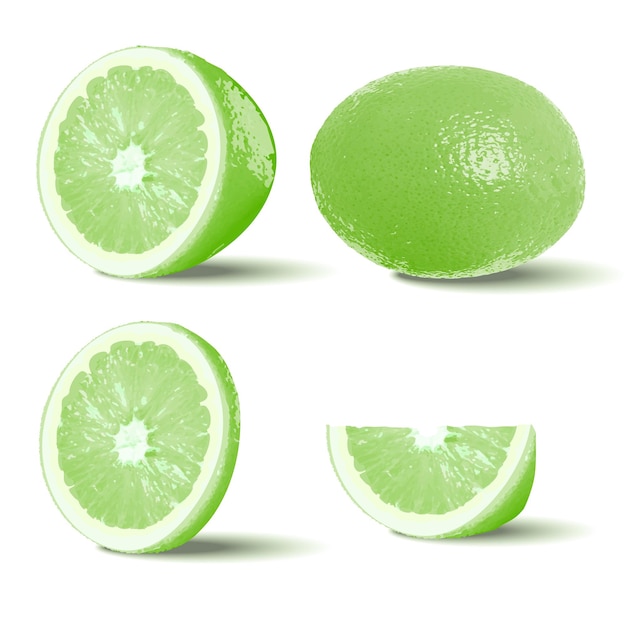 Impostare fette di lime isolate su sfondo bianco