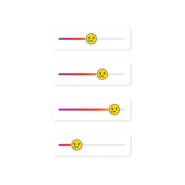 Vettore set di emoji slider per i social network. faccina che piange, emoticon. progettazione dei social media del pulsante dell'interfaccia utente dello schermo delle storie. vettore su sfondo bianco isolato. eps 10