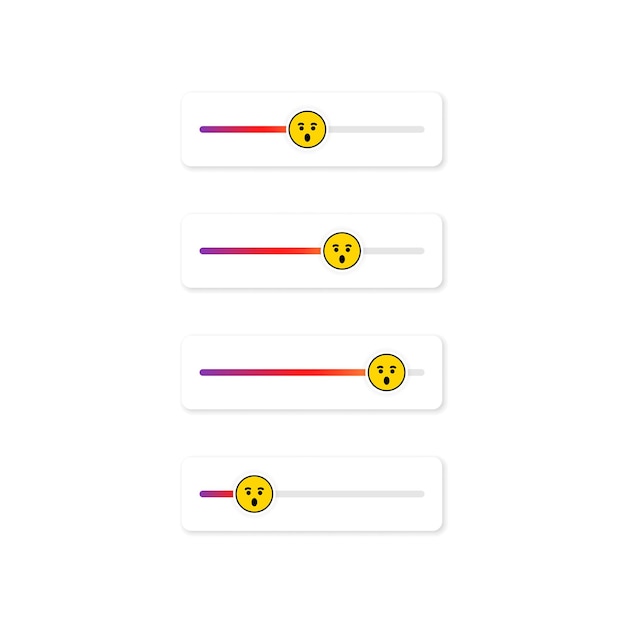 Set di emoji slider per i social network. volto sorpreso, emoticon. progettazione dei social media del pulsante dell'interfaccia utente dello schermo delle storie. vettore su sfondo bianco isolato. eps 10