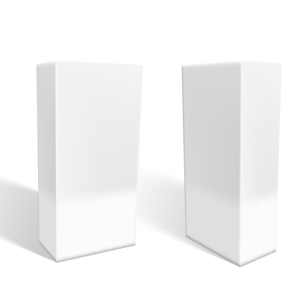 Vector set of small white cardboard boxes with shadows