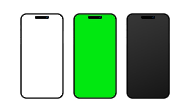 Set of smartphone devices mockup with blank white green and black screen Mobile phone vector