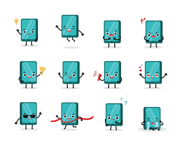 Set of smartphone emotions character Emoji Icons vector illustration