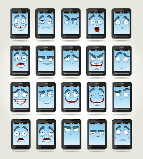 Set smile-telefoons met verschillende emoties