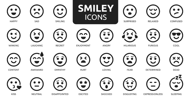 Vettore set di illustrazioni vettoriali di emoticon sorridenti