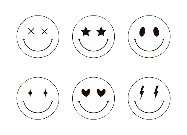 Set smiley faces with stars hearts lightning cross