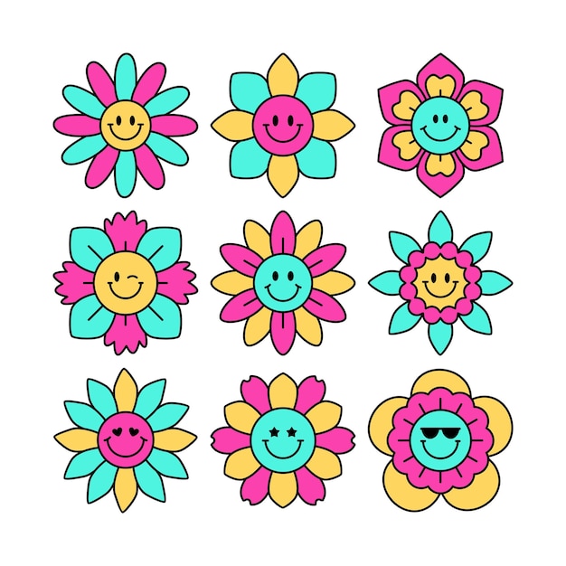 Set of smiley flower vector