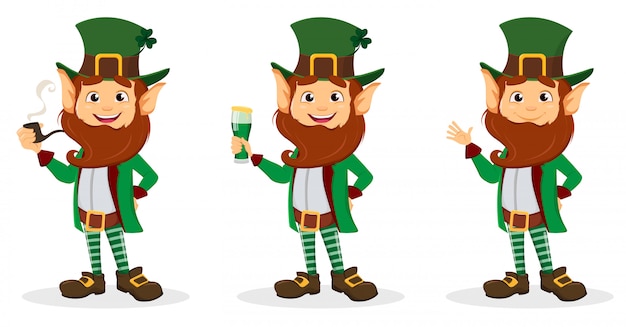 Vettore set di leprechaun sorridente personaggio dei cartoni animati