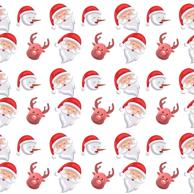 Set of smiling faces of santa claus and christmas reindeer