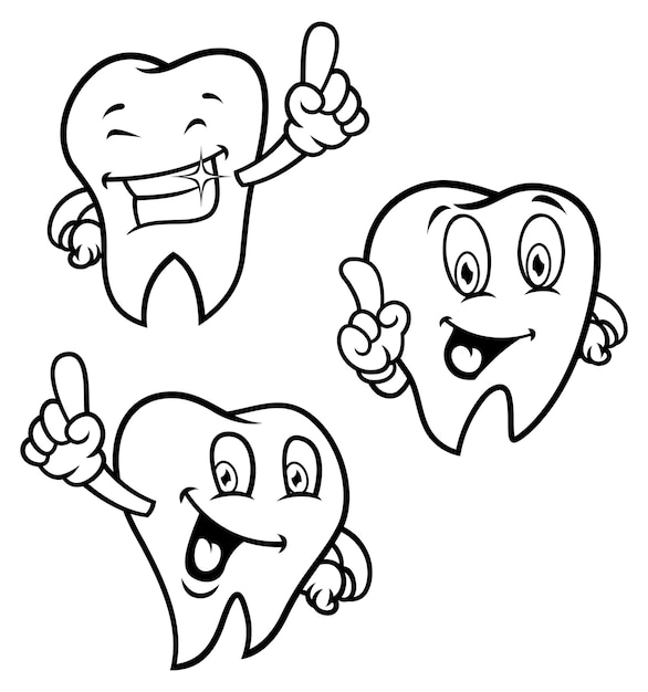 Vector set of smiling teeth cartoon