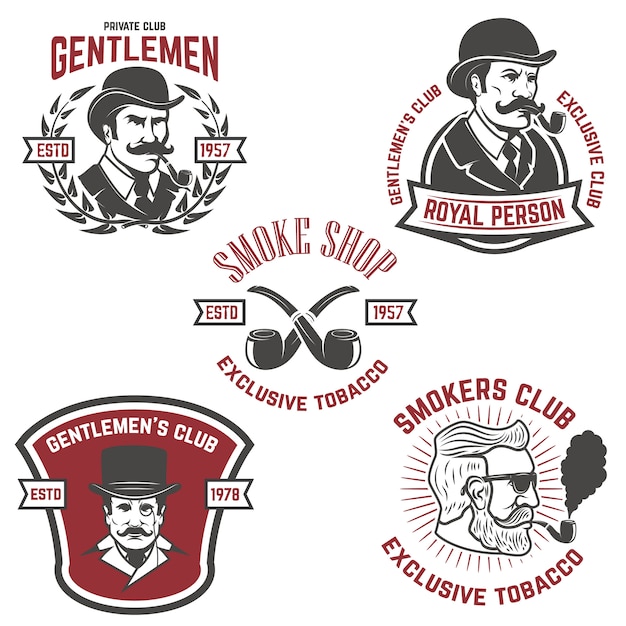 Vector set of  smokers club, gentlemen club labels.  elements for , emblem, sign, brand mark.  illustration.