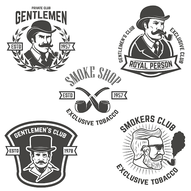 Set of  smokers club, gentlemen club labels.  elements for , emblem, sign, brand mark.  illustration.