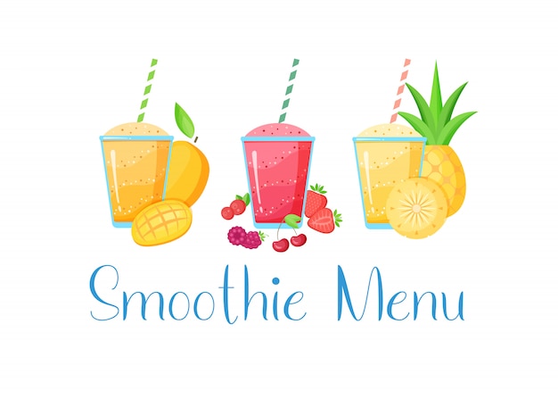 Set of smoothie vitamin drink flat illustration