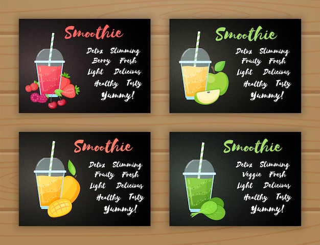 Vector set of smoothie vitamin drink flat illustration